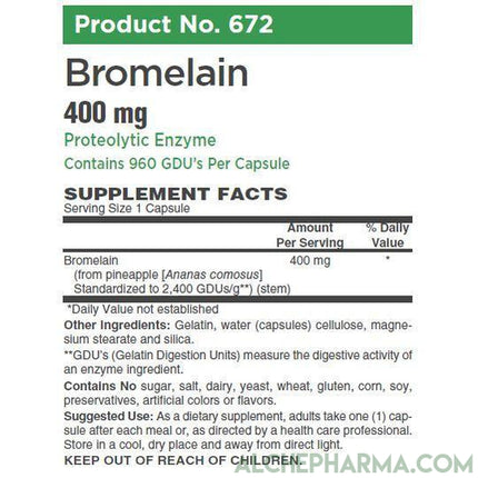 Bromelain 400 mg 2400 GDU per gram, providing 960 GDU per capsule-enzyme-AlchePharma