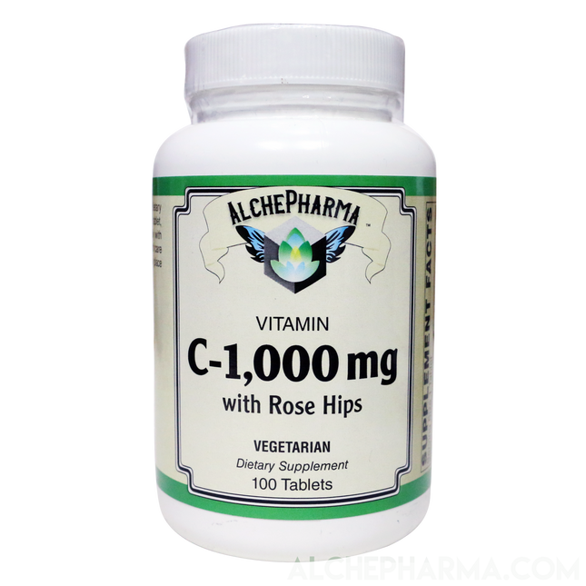 C-1,000mg ( ascorbic acid ) with 50 mg Rose Hips -Soy Corn Gluten Free-Vitamins & Supplements-AlchePharma