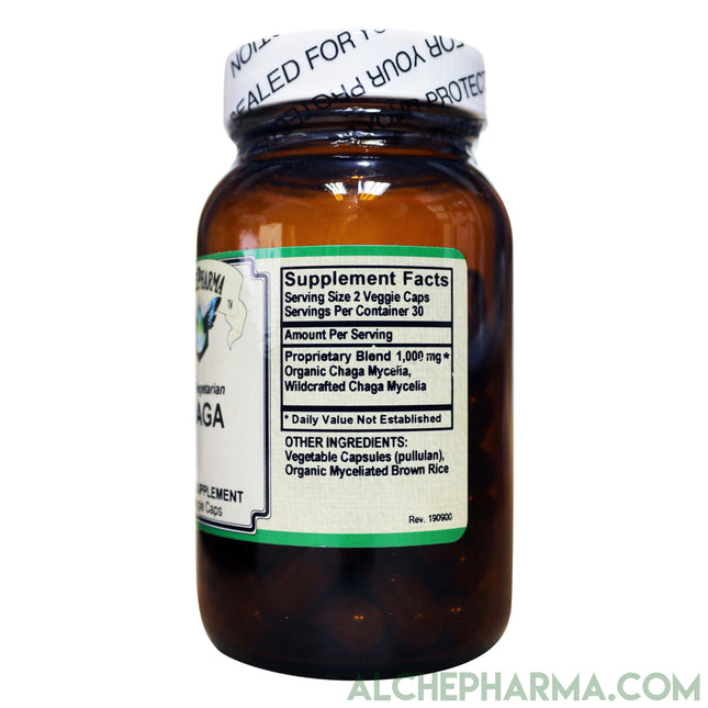CHAGA Mycelia , Organic and Wild Crafted Mix 500mg per Vcap PARVE-Mushroom-AlchePharma