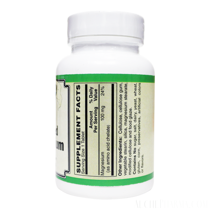 Chelated Magnesium AA Chelate 100mg - Low Dose for Sensitive Stomachs-Minerals-AlchePharma