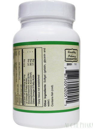 Cod Liver Oil Softgels, ( Vit A, Vit D and Omega 3 Fatty Acids ) 100 SG's - AlchePharma