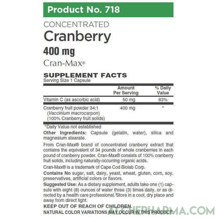 Cran-Max® Cranberry fruit powder 34:1 (Vaccinium macrocarpon) (100% Cranberry fruit solids) 400mg-cleanse-AlchePharma-60 Capsules-AlchePharma