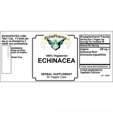 Echinacea 100% Vegetarian Organic Echinacea Angustifolia 420 mg. Vcaps PARVE K-1604-Vitamins & Supplements-AlchePharma