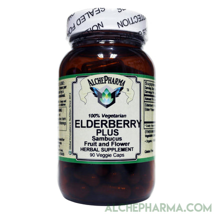 Elderberry Plus ( Organic Elderberry Fruit w/ Wildcrafted Elderflower ) Sambucus Full Spectrum and 100% Vegetarian-Herbs-AlchePharma