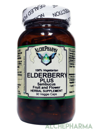 Elderberry Plus ( Organic Elderberry Fruit w/ Wildcrafted Elderflower ) Sambucus Full Spectrum and 100% Vegetarian-Herbs-AlchePharma