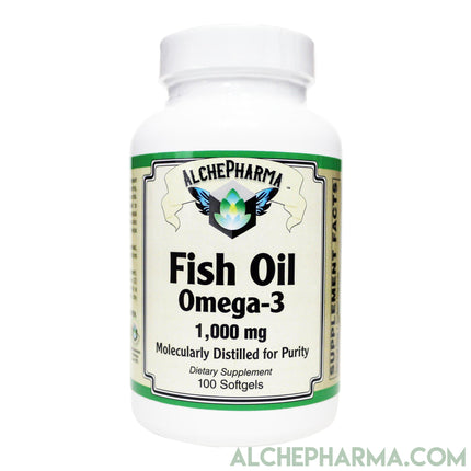 Fish Oil 1,000mg- Molecularly Distilled, European Standardized high Purity and Free of Potential Toxins-AlchePharma