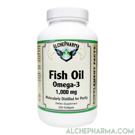 Fish Oil 1,000mg- Molecularly Distilled, European Standardized high Purity and Free of Potential Toxins-AlchePharma