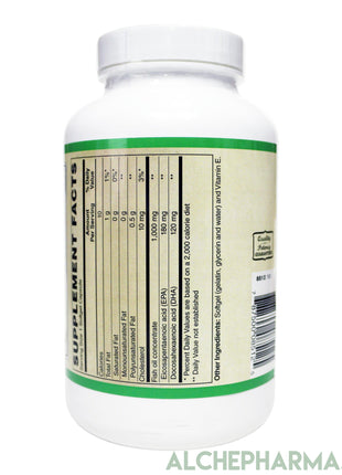 Fish Oil 1,000mg- Molecularly Distilled, European Standardized high Purity and Free of Potential Toxins-AlchePharma