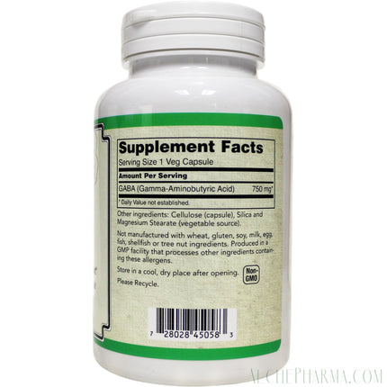 GABA ( Gamma-Aminobutyric Acid) 750 mg Veg Capsules-AlchePharma-100 Veg Caps-AlchePharma