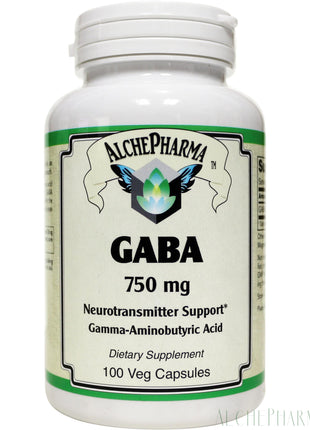 GABA ( Gamma-Aminobutyric Acid) 750 mg Veg Capsules-AlchePharma-100 Veg Caps-AlchePharma