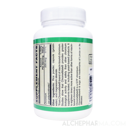 GTF Chromium ( ChromeMate®) patented niacin-bound chromium complex 200 mcg.-Mineral-AlchePharma