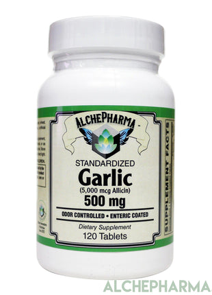 Garlic Premium Enteric Coated High Yield 5000 mcg Allicin w/All The Naturally Occurring Sulfur compounds (thiosulfinates and Gamma-glutamyl-cysteines)-AlchePharma