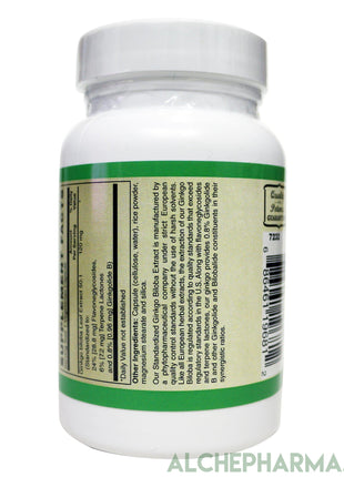 Ginkgo Biloba 120mg- European Standardized to 24% Flavonglycosides, 6% Terpene Lactones, 0.8% Ginkgolide B-AlchePharma