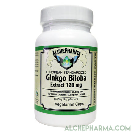 Ginkgo Biloba 120mg- European Standardized to 24% Flavonglycosides, 6% Terpene Lactones, 0.8% Ginkgolide B-AlchePharma