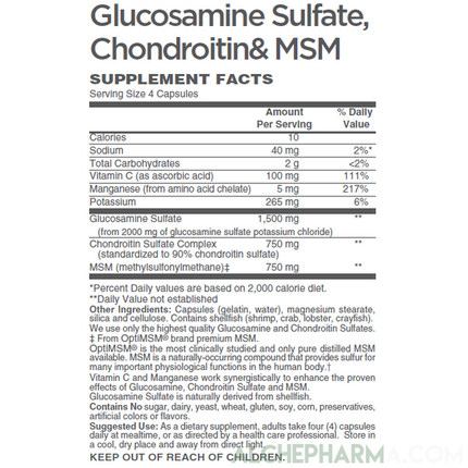 Glucosamine Sulfate, Chondroitin & MSM Capsules ( 4 Cap High Potency Formula )-Vitamins & Supplements-AlchePharma