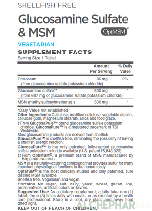 Glucosamine and MSM - Shellfish-Free( Fully Reacted Glucosamine Sulfate ) Vegetarian-Vitamins & Supplements-AlchePharma
