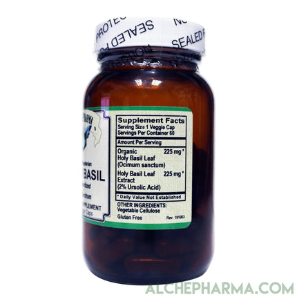 Holy Basil- Standardized to 2% Ursolic Acid+Organic Full Spectrum (60 Veg Caps)-AlchePharma