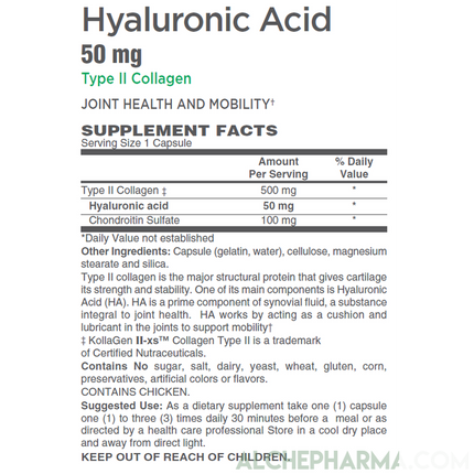 Hyaluronic Acid- KollaGen-IIxs™ Type II Collagen & Chondroitin Sulfate- Joint and Cartilage Support-Joint Health-AlchePharma