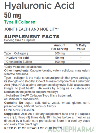 Hyaluronic Acid- KollaGen-IIxs™ Type II Collagen & Chondroitin Sulfate- Joint and Cartilage Support-Joint Health-AlchePharma