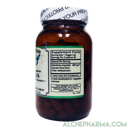 Kava Root 100% Pure, ( Nobel Vanuatu Kava Root ) 400mg 90 Veg Caps Piper methysticum-Herb-AlchePharma