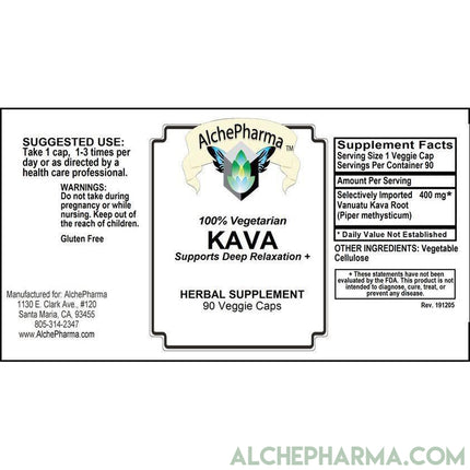Kava Root 100% Pure, ( Nobel Vanuatu Kava Root ) 400mg 90 Veg Caps Piper methysticum-Herb-AlchePharma