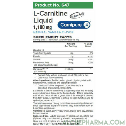 L-Carnitine Liquid 1,100 mg utilizing Carnipure® a special grade of L-Carnitine ( Sugar Free )-amino acid-AlchePharma