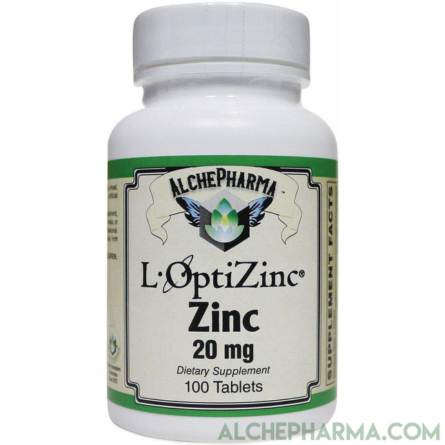 L-OptiZinc® 20mg Zinc as Mono-Methionine 100 Tablets [ L-OptiZinc® is The only high-Potency zinc Supplement FDA Approved Safe for Human Nutrition.] - AlchePharma