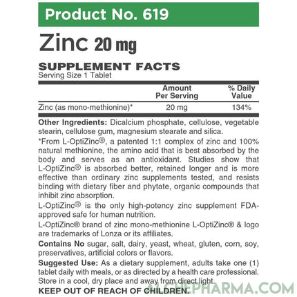 L-OptiZinc® 20mg Zinc as Mono-Methionine, not affected by dietary fiber and does not have a negative effect on copper absorption/status.-Minerals-AlchePharma