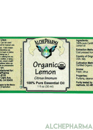 Lemon Essential Oil USDA Certified Organic 100% Pure (From Peel) Citrus Limonum-Essential Oil-AlchePharma