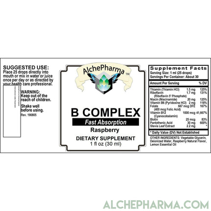 Liquid B-Complex ( Fast Absorbing Mix w/Water or Juice )- Raspberry Naturally Flavored-Vitamin-AlchePharma