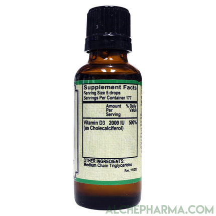 Liquid Vitamin D3 2000IU/50mcg Drops- Unflavored & Flavored with natural essential oils-AlchePharma