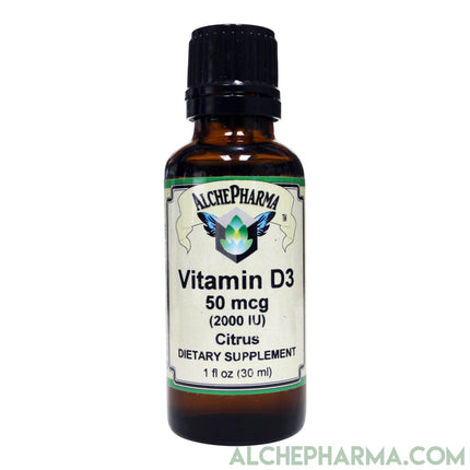 Liquid Vitamin D3 2000IU/50mcg Drops- Unflavored & Flavored with natural essential oils-AlchePharma