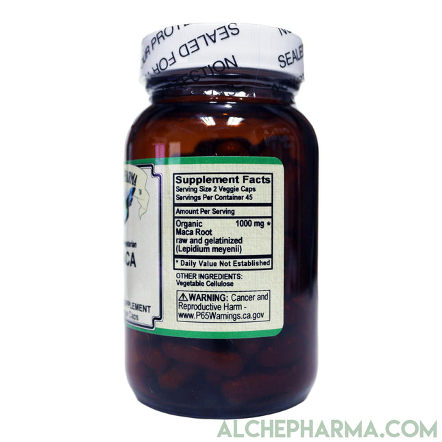 Maca Root Capsules (90 Vcaps) - *Organic, 100% Vegetarian Raw and Gelatinized-maca-AlchePharma