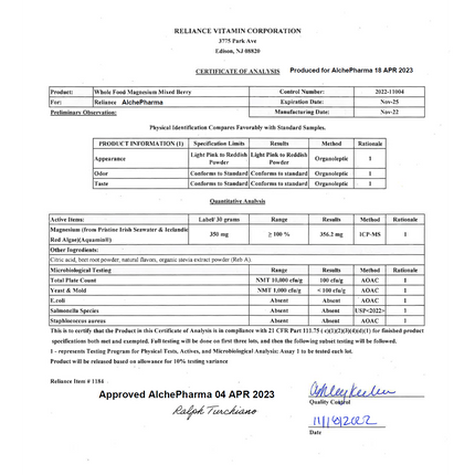 Magnesium Powder from Whole Food ( Icelandic Red Algae) Effervescent, Certified Vegan-Minerals-AlchePharma