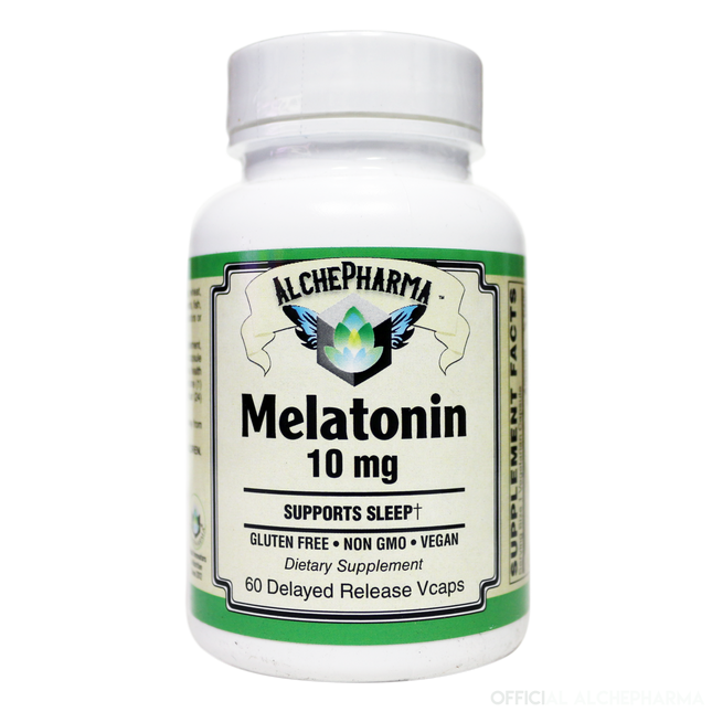 Melatonin 10 mg - ( Pharmaceutical grade ) Delayed Time Released plus Synergistic Vitamin B6- Vegetable Capsules-AlchePharma