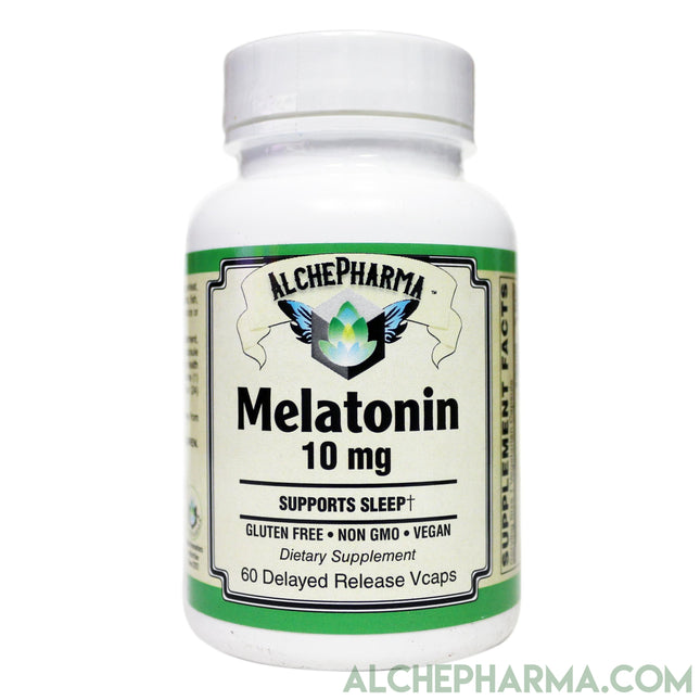 Melatonin 10 mg - ( Pharmaceutical grade ) Delayed Time Released plus Synergistic Vitamin B6- Vegetable Capsules-AlchePharma