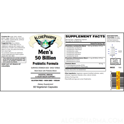 Men's 50 Billion Probiotic Formula ( Proprietary Lactobacillus, Bifidobacterium Blend ) W/ New Preservation Technology-AlchePharma
