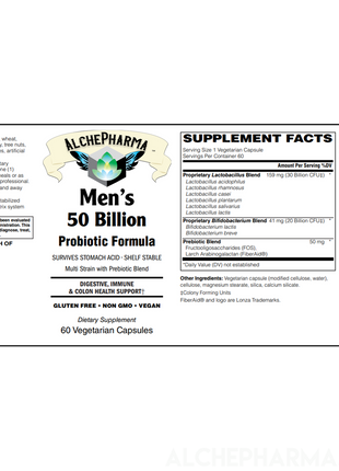 Men's 50 Billion Probiotic Formula ( Proprietary Lactobacillus, Bifidobacterium Blend ) W/ New Preservation Technology-AlchePharma