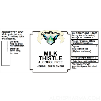 Milk Thistle (Alcohol Free ) w/ Organic Milk Thistle Seed HSR 1:3 Parve K-1604-AlchePharma