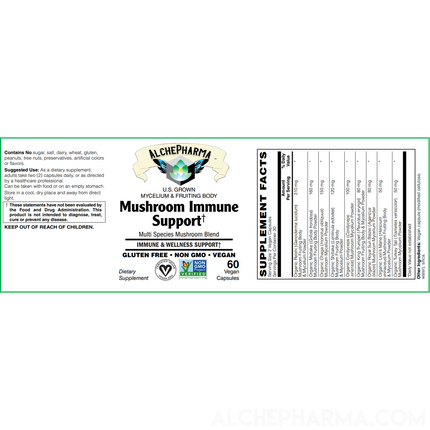 Mushroom Immune Support (Organic Multi-Species Blend) derived from Mycelium & Fruiting Body-Mushrooms-AlchePharma