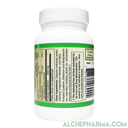 N-acetyl cysteine (NAC) 600mg Active w/ Co-Factors L-Selenomethione and Molybdenum-amino acid-AlchePharma