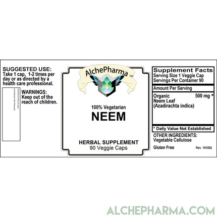Neem Capsules 500mg (Organic Azadirachta Indica) - 90 Veggie Caps-Herb-AlchePharma