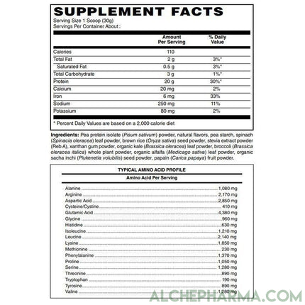 Plant Protein full Spectrum with 5 grams of super greens ( Certified Vegan )-Protein Powders-AlchePharma