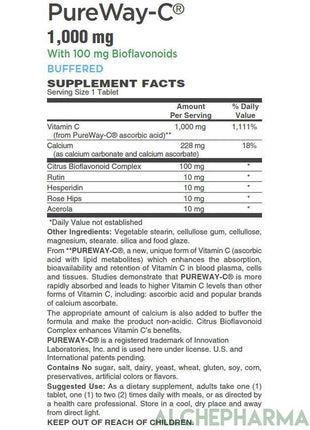 PureWay-C®( contains Vitamin C bound to lipid metabolites) - Non-Acidic 1000 mg Tablets-Anti-Oxidant-AlchePharma