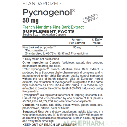 Pycnogenol® High Grade Standardized to 65-75% Procyanidins 50mg - Vcaps-Herb-AlchePharma