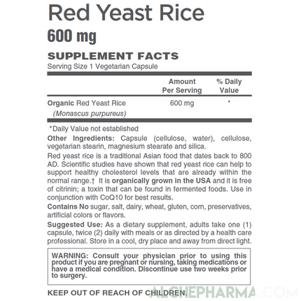 Red Yeast Rice (Organic and Citrinin Free ), 600mg-AlchePharma