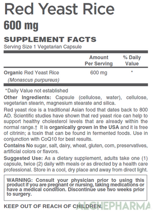 Red Yeast Rice (Organic and Citrinin Free ), 600mg-AlchePharma