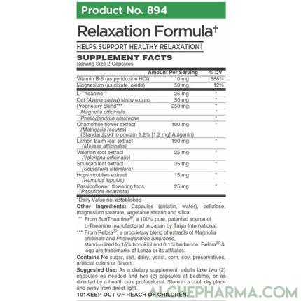 Relaxation Support ( Relora, L-Theanine, Herbal Combination ) * formerly known as Relaxation Formula-Calming-AlchePharma-60 Capsules-AlchePharma