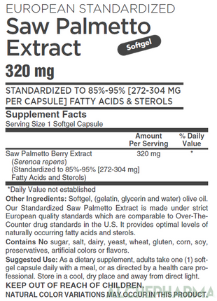 Saw Palmetto Extract 320 mg. ( European Standardized to 85%-95% Fatty Acids and Sterols )-Herb-AlchePharma