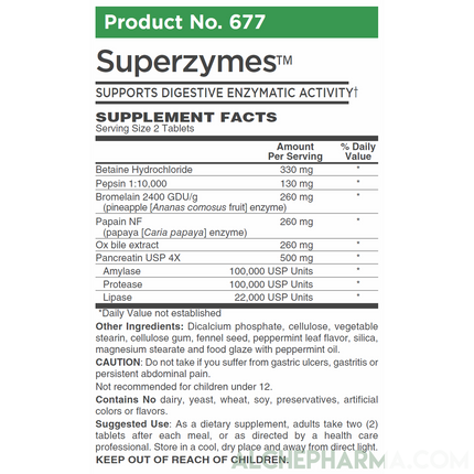 Superzymes™- Digestive Support Multi-Enzyme Formula ( High Strength Amylase, Protease, Lipase ) Formulae-Digestion-AlchePharma